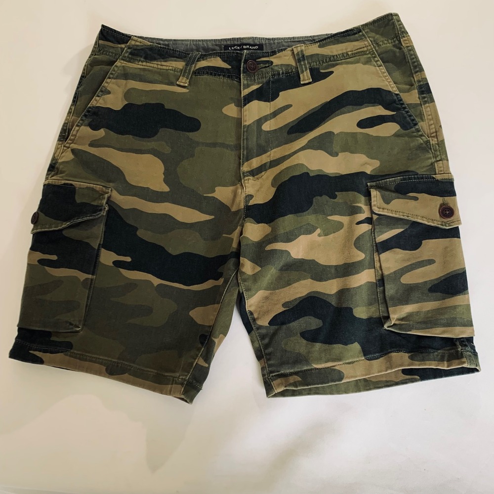 Lucky Brand Cargo Shorts Mens 34 Green Camo Utility Gorpcore Outdoor Rugged